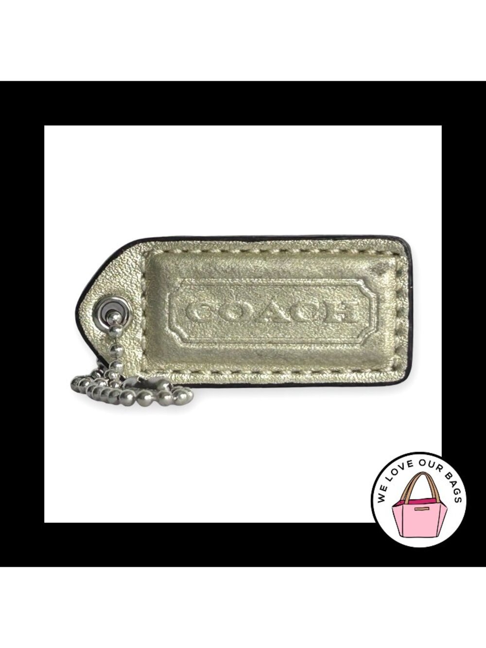 COACH Y2K VINTAGE Hang Tag 2" Gold Metallic Leather Bag Charm Keychain Fob Med